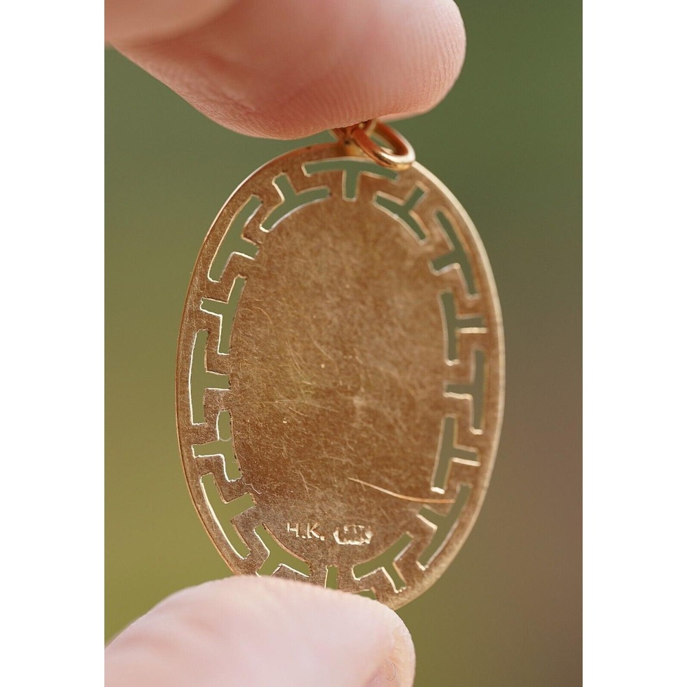 Vintage 14K‎ Solid Yellow Gold Natural Jade Happy Laughing Carved Buddha Pendant - Picture 5 of 7